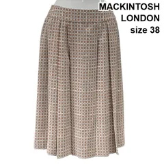 ◇ マッキントッシュロンドン MACKINTOSH LONDON ボックスプリーツスカート 膝丈 幾何学模様 ベージュ 白 38 M 9号 レディース S6B293