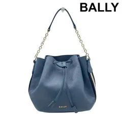 バリー BALLY ブリス BLYSS バケットバッグ 巾着型 ハンドバッグ トレインスポット ストライプ ブルーグレー レザー レディース 6D076