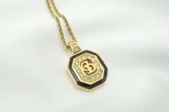 クリスチャン ディオール ヴィンテージ ネックレス ラインストーン CDロゴ アクセサリー 金 ゴールド ブラック Christian Dior 4635j