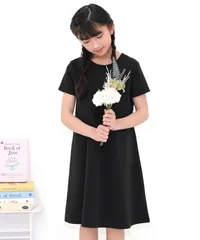 Bee セレモニーワンピース◇ウエストリボン×ブラック◇子供服 キッズ 女の子 フォーマル 丸襟 リボン 無地 卒園式 卒業式 入園式 入学式 100 110 120 130 140 150のサムネイル