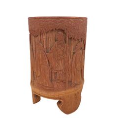 X02200 Bamboo Brush Holder, Carved Calligraphy Item, Bamboo Pattern, Figure Design, with Legs, Traditional Craft, Art Collection, Rare Item