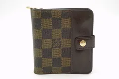 ルイ ヴィトン ダミエ コンパクトジップ 二つ折り 財布 サイフ N61668 LV Unisex PVCレザー 茶 ブラウン Louis Vuitton 4898k