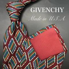 【美品】GIVENCHY ジバンシー ネクタイ 小紋柄 ボルドー ネイビー 緑