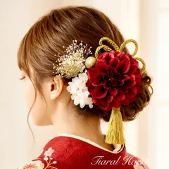 髪飾り 卒業式 成人式 赤 ダークレッド 振袖  プリザーブドフラワー 袴 水引