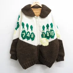 XL/古着 長袖 ビンテージ フルジップ ニット カーディガン カウチン セーター メンズ 60年代 60s ボウリング ラグラン ジョールカラー 茶他【spe】 25dec26