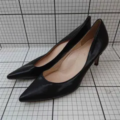 ◇ Θ ユニクロ UNIQLO レザー ポインテッドトゥ パンプス ブラック系 24.0cm レディース E  【1512190013061】