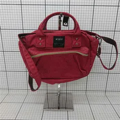 ◇ Θ アネロ anello ミニショルダーバッグ キャンバス レッド系 レディース E  【1512220058925】