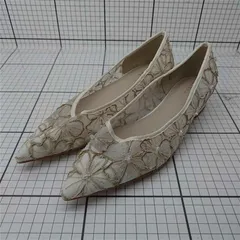 ◇ Θ ランダ RANDA 刺繍フラワーレース ポインテッドトゥパンプス ベージュ系 レディース 25.5cm E  【1512220065817】