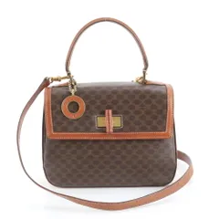 セリーヌ マカダム レザー 2WAY ショルダーバッグ 斜め掛け ハンド 本革 ブラウン 茶色 レディース MRM DM1-9【中古】