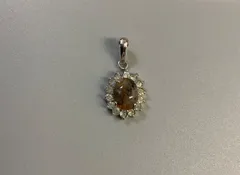 SN1073 天然石？パワーストーン？タイガーアイ？ ペンダントトップ  ネックレス シルバー 花型 アンティーク アクセサリー 重量1.6g