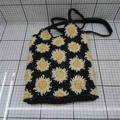 ◇ ⊂ ハンドメイド ひまわり柄かぎ針編みショルダーバッグ ブラック系 レディース E  【1512220077018】