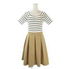 ブルーレーベルクレストブリッジ BLUE LABEL CRESTBRIDGE ドッキングワンピース 36 白 ホワイト ベージュ ラウンドネック 半袖 ボーダー柄 /AO4 ■GY63