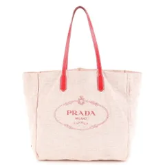 美品 プラダ トライアングルロゴ レッド レザー キャンバス トート バッグ 肩掛け ショルダー ハンド A4 レディース EWM DN6-6【中古】