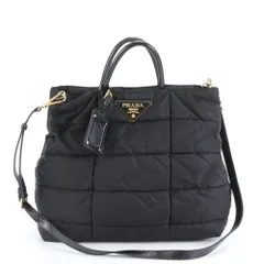 極美品 プラダ キルティング ナイロン レザー 2WAY トート バッグ 斜め掛け ショルダー ハンド ブラック A4 レディース EWM DN1-4【中古】