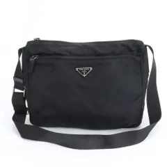 美品 プラダ テスート ナイロン トライアングルロゴ レザー ショルダーバッグ 斜め掛け メッセンジャー ブラック メンズ EUM DN21-9【中古】