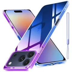 【新品】 For iPhone 17 Pro Max 用 ケース クリア 薄型 TPU 耐衝撃 グラデーション色 ケース 黄ばみ防止 擦り傷防止 軽量 人気 スマホケース カメラ保護 ワイヤレス充電対応 パープルブルー