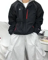 Champion ブラック ウィンドブレーカー アウター XL