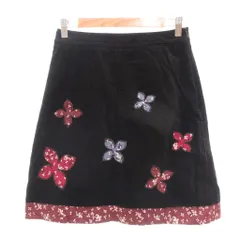 ローラアシュレイ LAURA ASHLEY 台形スカート ミニ丈 9 黒 ブラック フラワーモチーフ /NL ■GY60