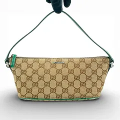 GUCCI GGキャンバス ベージュ&グリーン レディース アクセサリーポーチ