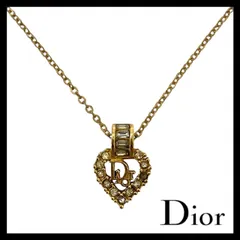 Y【Dior】ロゴ ハート ネックレス ゴールド/金 カラー ラインストーン ペンダント ヴィンテージ Christian Dior/クリスチャンディオール (63342MK1a)