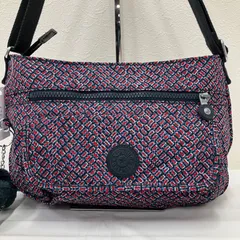 9748　KIPLING　キプリング　ショルダーバッグ　チャーム付き　モンキー　ゴリラ　ネイビー　紺　レッド　赤　総柄　ポケット多数　軽量　フロントポケット　カジュアル　シンプル　レディースのサムネイル