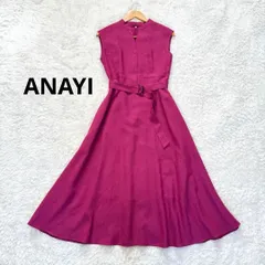 【 極美品 】 アナイ ANAYI リネン調 オックス ポケット付き ワンピース ノースリーブ ベルト付き ピンク フレア 38 M  デイリー　セレモニー　式　お呼ばれ パーティー　フレアスカート　Aラインワンピース