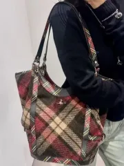 VIVIENNE WESTWOOD レディース トートバッグ レッドチェック柄 バッグ ショルダーバッグ
