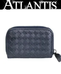 美品 ボッテガヴェネタ BOTTEGA VENETA イントレチャート コインパース カードケース レザー ネイビー 【73620】