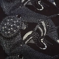 アンティーク　木綿　型染め　ハギレ　1巾　鶴　亀　古布【232403】