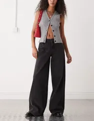 ノイジーメイ レディース ボトムス デニムパンツ ワイドレッグ ローライズ デニム ジーンズ Noisy May low rise wide leg jeans denim Black Denim ブラック