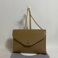 2602-13｜美品｜ディオール ショルダーバッグ レザー ベージュ ロゴ金具