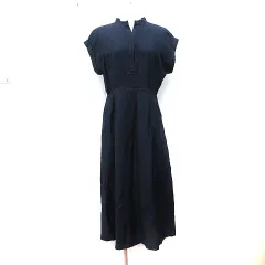 スピック&スパン Spick&Span ワンピース ロング フレンチスリーブ 麻混 リネン混 紺 ネイビー /YI