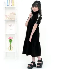 Bee ハーフジップラインワンピース◇ブラック◇子供服 キッズ 女の子 100 110 120 130 140 150のサムネイル