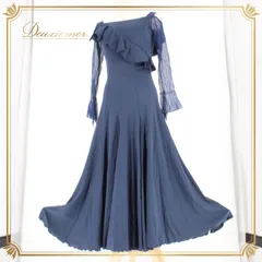 社交ダンス 衣装 スタンダード ドレス ワンピース レッスンウェア パーティドレス 紺 ネイビー系 無地 レース シンプル フォーマル 長袖 上品 ダンス衣装 フレアスカート 袖あり 日本製 美しい デザイン あなたの舞台 映える