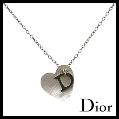 Y【Dior】シェル ハート プレート ロゴ ネックレス シルバーカラー ヴィンテージ ペンダント Christian Dior/クリスチャンディオール  (61786TT2a)