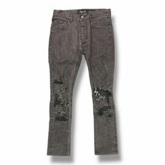 INNOCENCE NYC クラッシュ ダメージ加工 レザー デニムパンツ 32