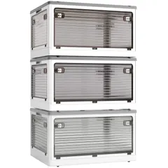 折り畳み コンテナ 収納 ボックス 大型 小物 プラスチック 布団 キャスター付き おしゃれ 衣類 組立簡単 防塵 収納ケース 防カビ 3個セット 防湿 無臭 全方向から取り出せる 半透明 厚み 積み重ね 強い耐荷重 折りたたみ】蓋付き 大容量 家庭用 XUN