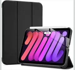 ★ProCase iPad Mini A17 Pro 第7世代 2024 Mini6 Mini7 ケース 2021 8.3インチ、スリム 三つ折りスタンド ハードバックカバー 落下保護 薄型軽量 磁気吸着 スマートスリープ復帰機能付き -ブラック