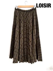 LOISIR　ロワズィール　アデュートリステス取扱い　チェック柄アコーディオンプリーツスカート　F（フリー）　ブラウン　ベージュ　イエロー他　ロング　可愛い　おしゃれ　美品　送料込み　6462827