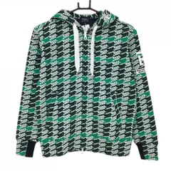【新品】パーリーゲイツ ジップパーカー 黒×白×グリーン 総柄 凸凹生地 袖ワッペン レディース 0(S) ゴルフウェア PEARLY GATES