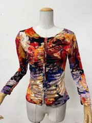 【前開き】新品　Joan 社交ダンス　花柄　デザインカットソーｊ100 前開き】新品 MサイズJoan社交ダンス 花柄パネルプリントカットソー