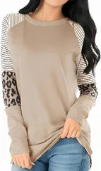 BLANK BLANC ブランクブラン レディース ロングtシャツ カットソー 長袖 レオパード柄 秋コーデ 柄物 ボーダーtシャツレディース 5A-B05-BEXL (ベージュ,  XL)