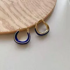 N6160 青と金のホープピアス　フープピアス レディース 大人気 リングピアス