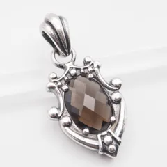 Q994 スモーキークォーツ 925刻印 ペンダント トップ デザイン シルバー チャーム ヘッド ヴィンテージ