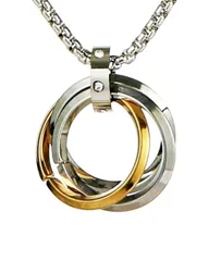 ダブルリング ３連リング ペンダント シンプル ステンレス アクセサリー メンズ シルバー ブルー ブラック ネックレス ゴールド トップ ジュエリー [YAHANE] アレルギーフリー 防水