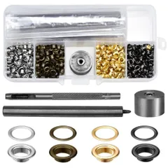 400組セット (ゴールド/シルバー/ブロンズ/ガンメタ) 真鍮製 ハトメ打ち工具3点付き 3mm レザークラフト DIY 収納ケース付き 革小物・バッグ・帽子・ジーンズ・アクセサリー制作 両面ハトメ 防錆加工 ハンドメイド用品 布革細工 服装リメイク