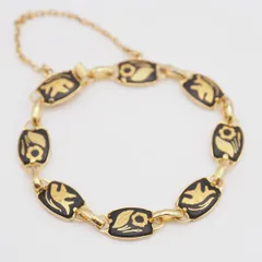 Q633 金工 象嵌 ブレスレット ダマスキナード 鳥花柄 幾何学模様 ゴールド デザイン