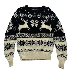 90’s Ralph Lauren ハンドニット ノルディック柄 ブラック×アイボリー S ウール100% ラルフローレン ビンテージセーター ニット