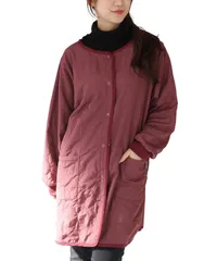 おしゃれ 可愛い 暖かい 前開き 裏ボア ロング丈 冬 防寒 レディース キルト加工 シャカシャカ 割烹着 リブ袖 スモック ポケット付き NISHIKI] かっぽう着 [ON 袖付きエプロン