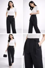 ストライプ ワイド ベルト スラックス ブラック